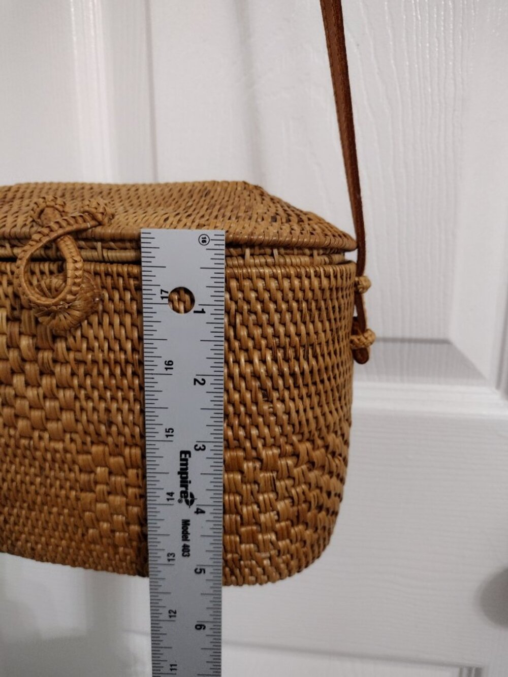 Street Level Woven Rattan Crossbody Bag Boho Natural Straw Leather Strap - Picture 10 of 12